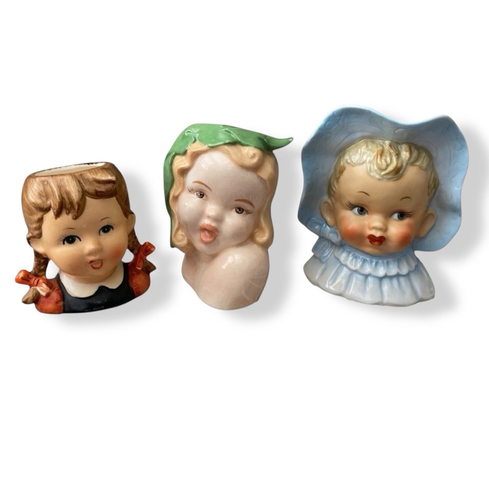 Lot Vintage Lady Headvases Head Vase Child Girl Baby Planter